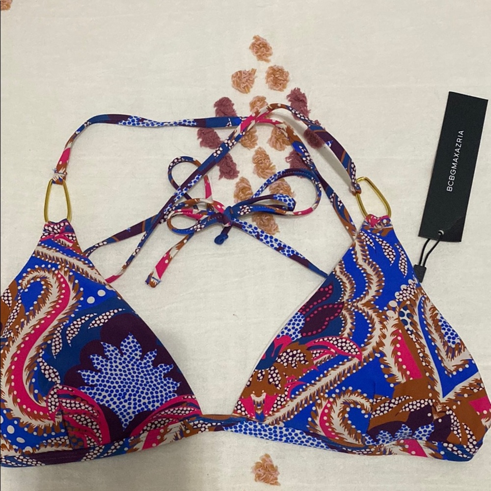 Colorful Paisley Bikini Top with Gold Rings